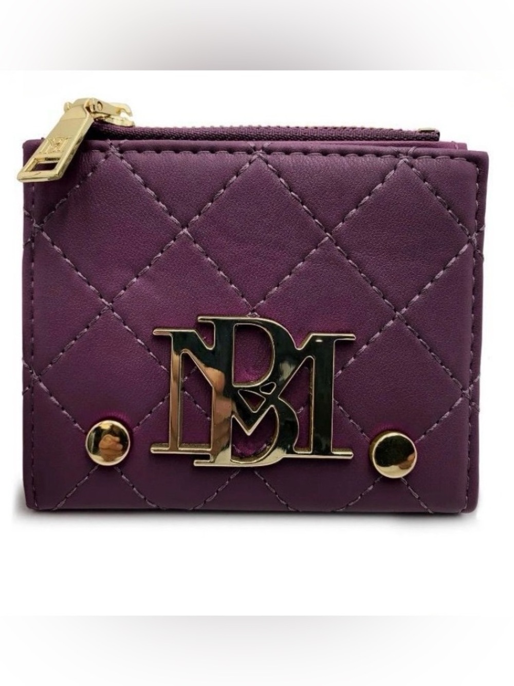 Badgley Mischka Quilted Plum Wallet with Gold Hardware